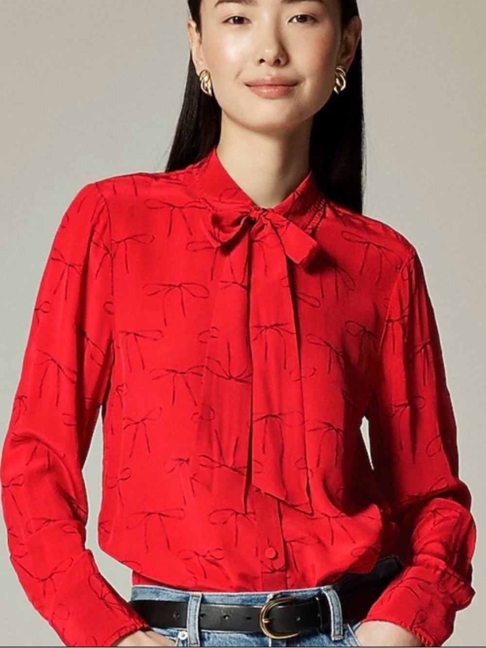 J. Crew Removable Tie-neck Button-Up Shirt Bow-print Crepe de Chine NWT Size XXL
